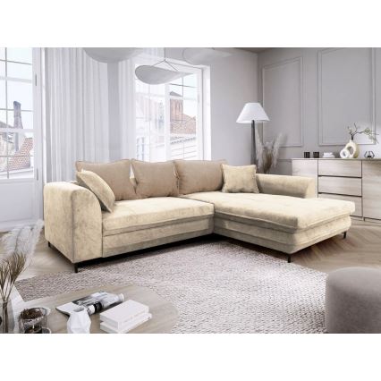 Suite lounge angolare a L imbottita e pieghevole LAGOA destra beige/marrone