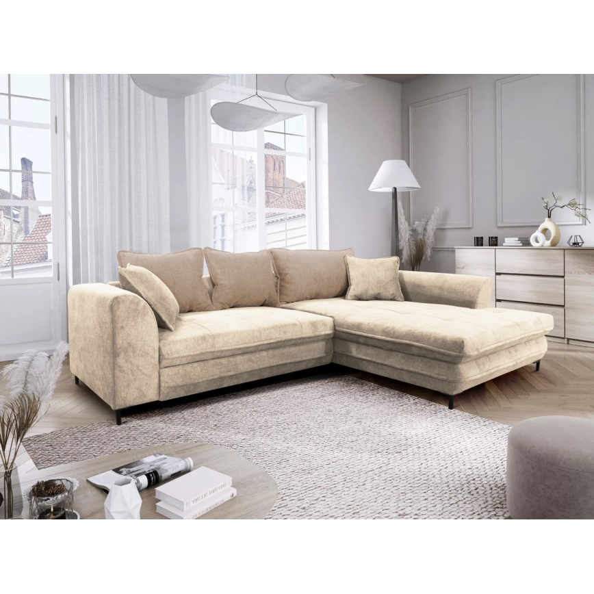 Suite lounge angolare a L imbottita e pieghevole LAGOA destra beige/marrone