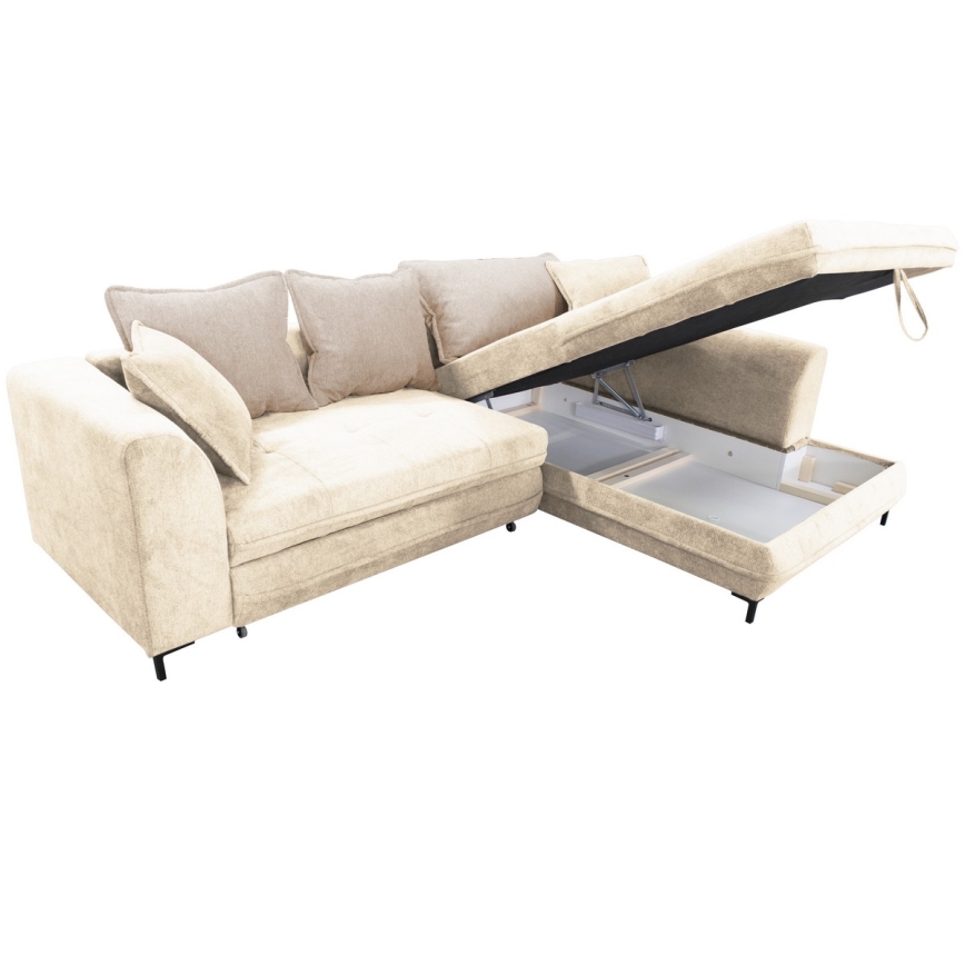 Suite lounge angolare a L imbottita e pieghevole LAGOA destra beige/marrone