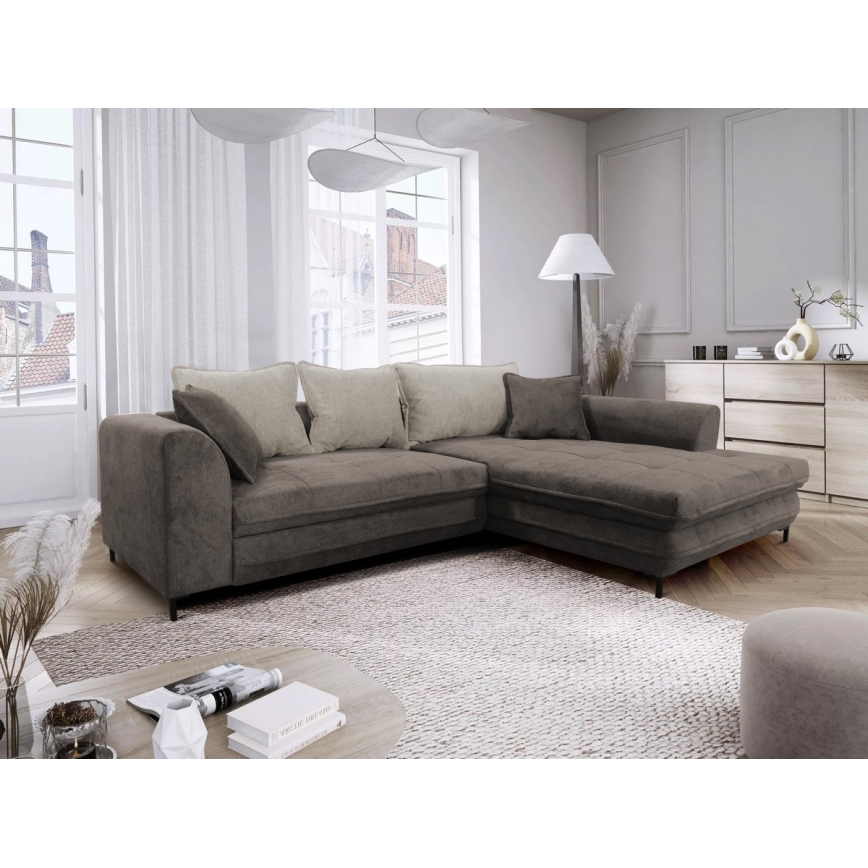 Suite lounge angolare a L imbottita e pieghevole LAGOA destra taupe/grigio
