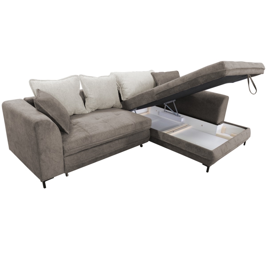Suite lounge angolare a L imbottita e pieghevole LAGOA destra taupe/grigio