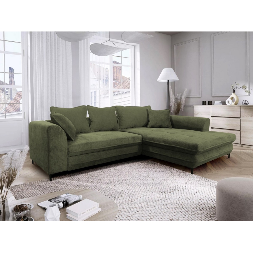 Suite lounge angolare a L imbottita e pieghevole LAGOA destra verde
