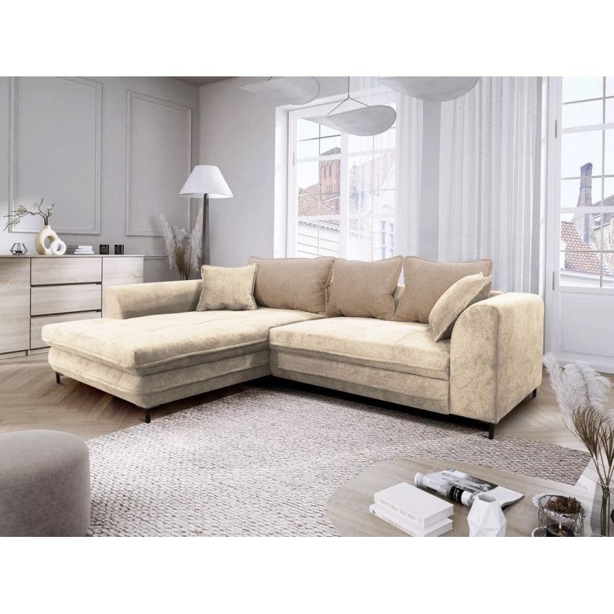 Suite lounge angolare a L imbottita e pieghevole LAGOA sinistra beige/marrone