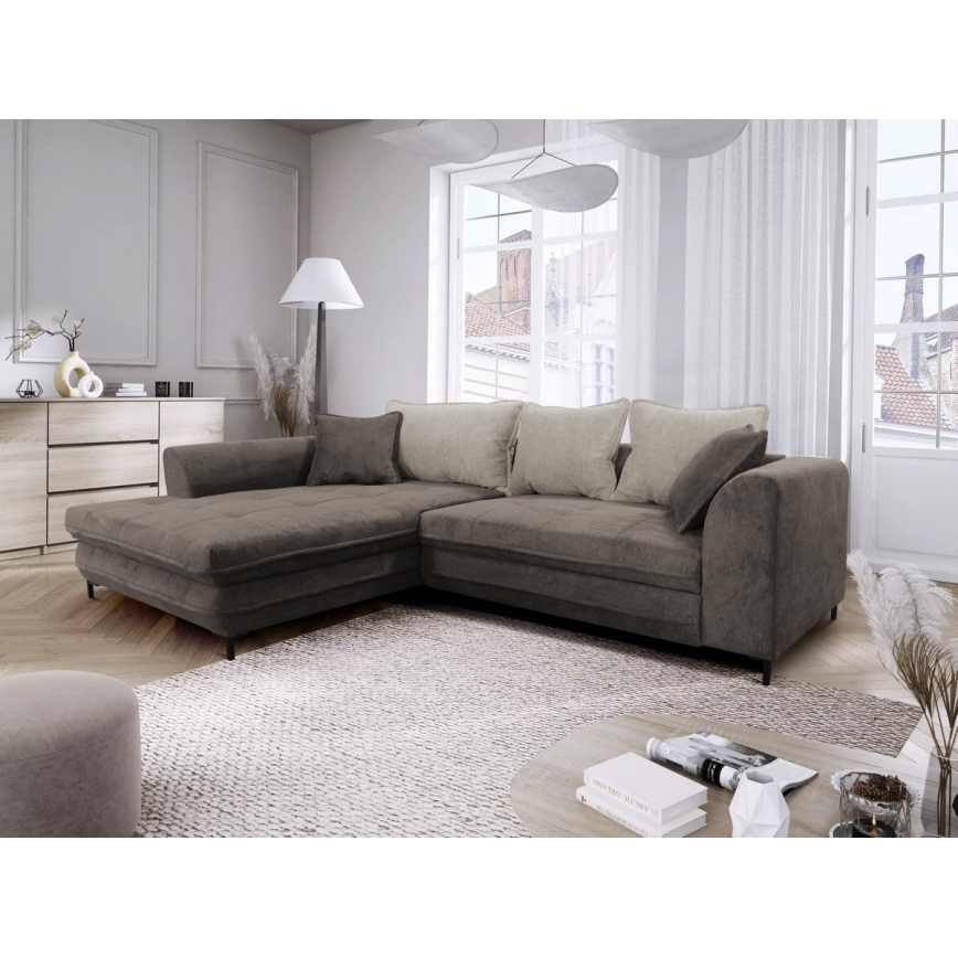Suite lounge angolare a L imbottita e pieghevole LAGOA sinistra taupe/grigio