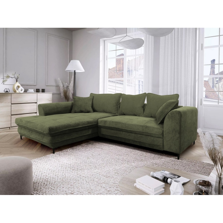 Suite lounge angolare a L imbottita e pieghevole LAGOA sinistra verde