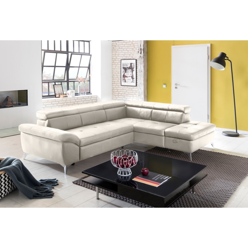 Suite lounge angolare a L in pelle pieghevole SALERNO II destra beige