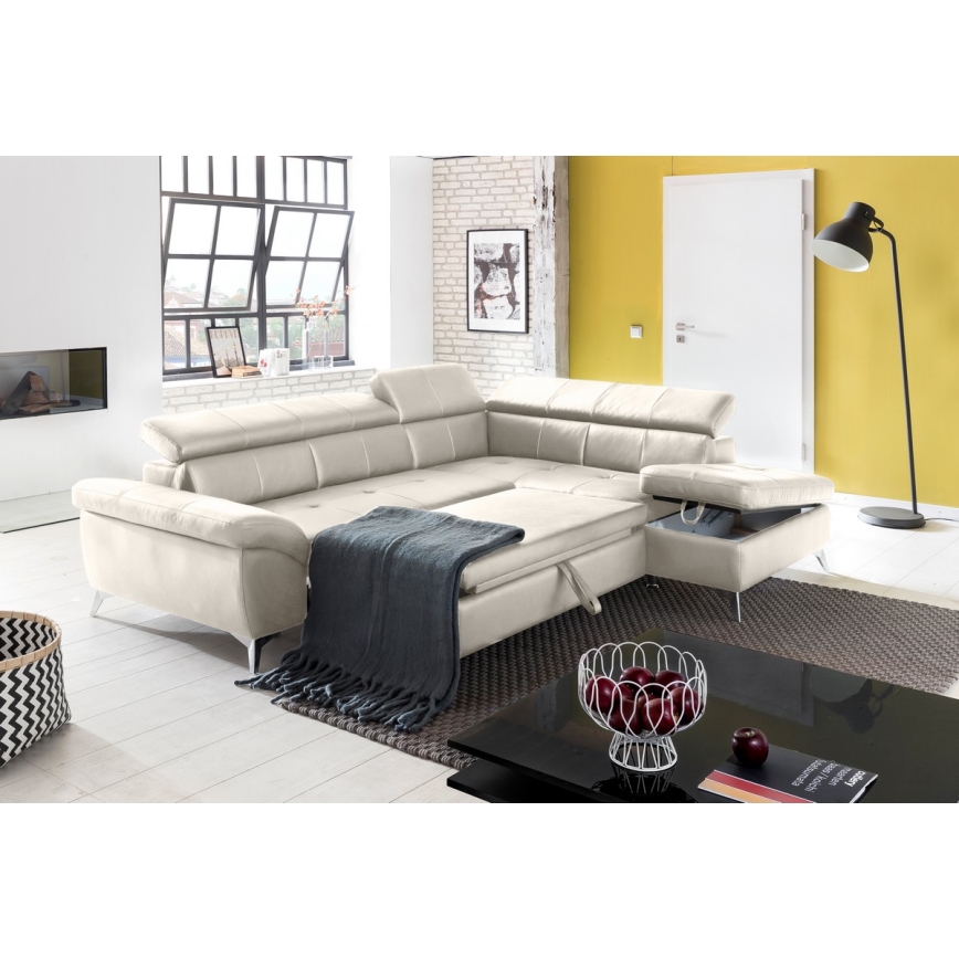 Suite lounge angolare a L in pelle pieghevole SALERNO II destra beige