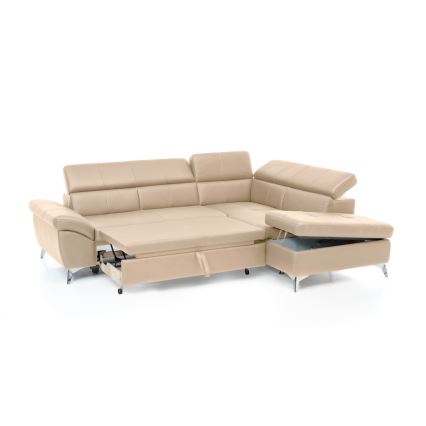 Suite lounge angolare a L in pelle pieghevole SALERNO II destra beige