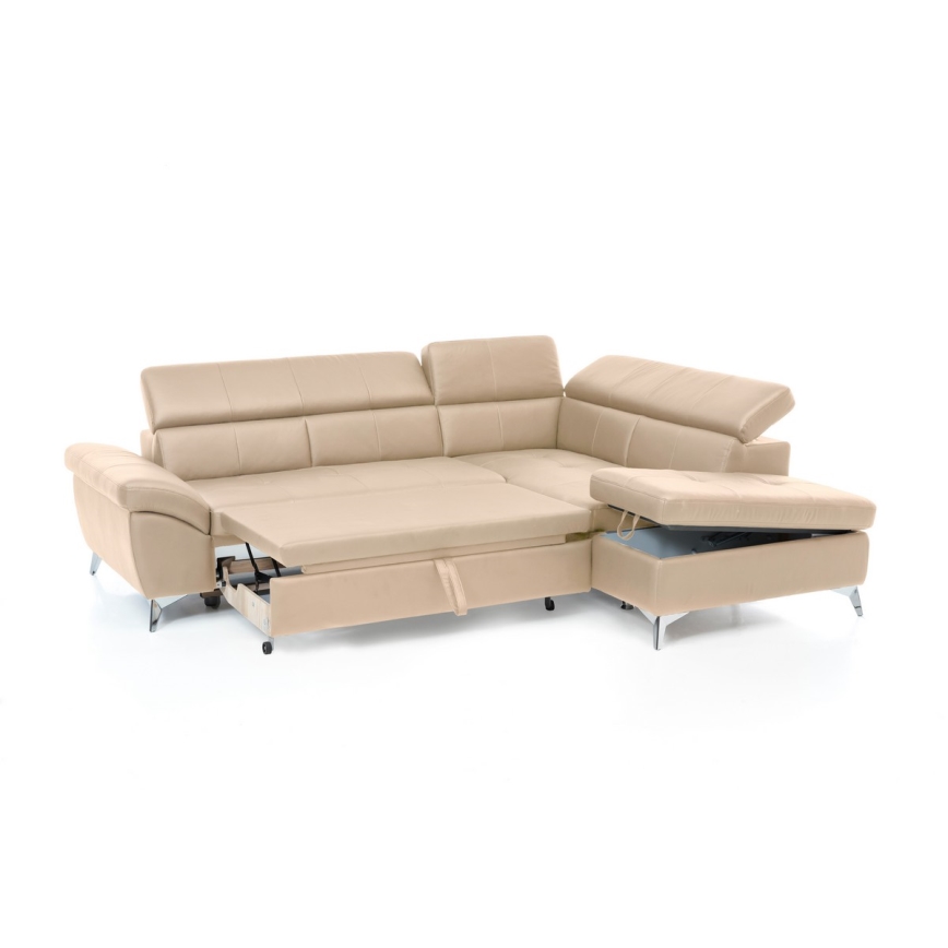 Suite lounge angolare a L in pelle pieghevole SALERNO II destra beige