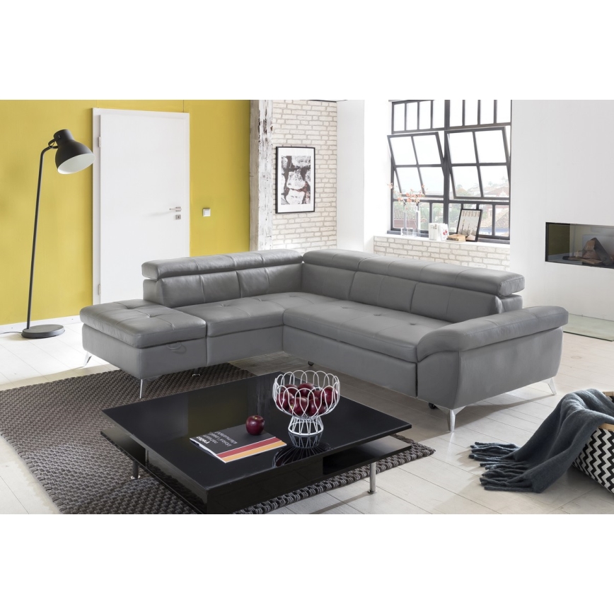 Suite lounge angolare a L in pelle pieghevole SALERNO II destra grigio