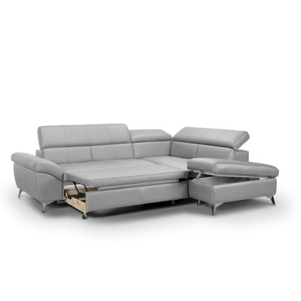 Suite lounge angolare a L in pelle pieghevole SALERNO II destra grigio
