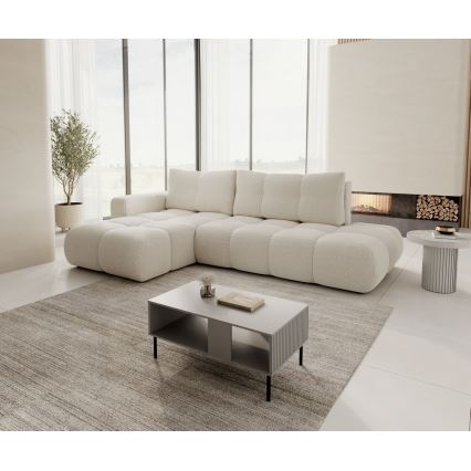 Suite lounge angolare imbottita e pieghevole a forma di L con contenitore ALMADA destra beige