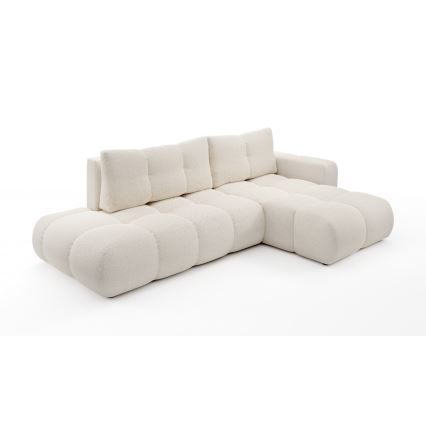 Suite lounge angolare imbottita e pieghevole a forma di L con contenitore ALMADA destra beige