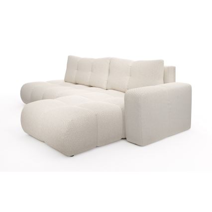 Suite lounge angolare imbottita e pieghevole a forma di L con contenitore ALMADA destra beige