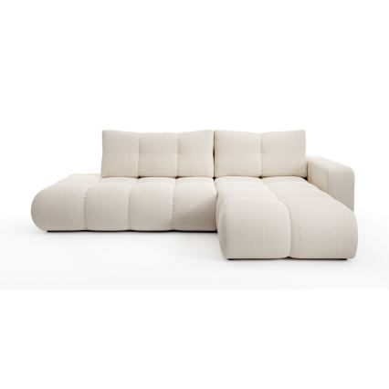 Suite lounge angolare imbottita e pieghevole a forma di L con contenitore ALMADA destra beige