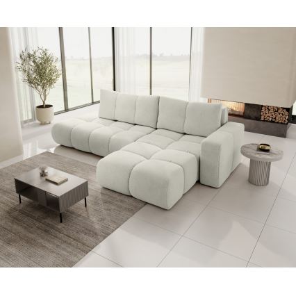 Suite lounge angolare imbottita e pieghevole a forma di L con contenitore ALMADA destra beige