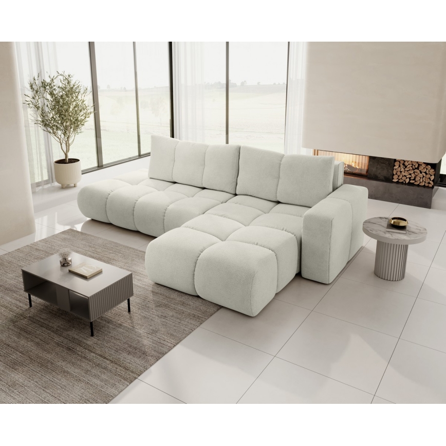 Suite lounge angolare imbottita e pieghevole a forma di L con contenitore ALMADA destra beige