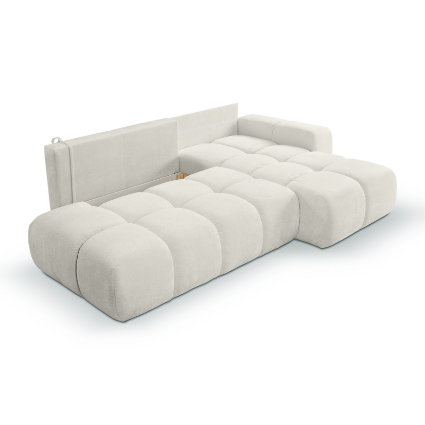 Suite lounge angolare imbottita e pieghevole a forma di L con contenitore ALMADA destra beige