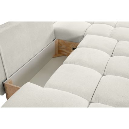 Suite lounge angolare imbottita e pieghevole a forma di L con contenitore ALMADA destra beige