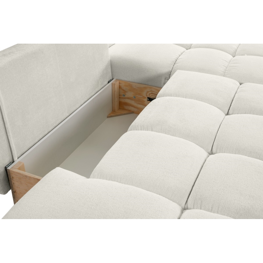 Suite lounge angolare imbottita e pieghevole a forma di L con contenitore ALMADA destra beige