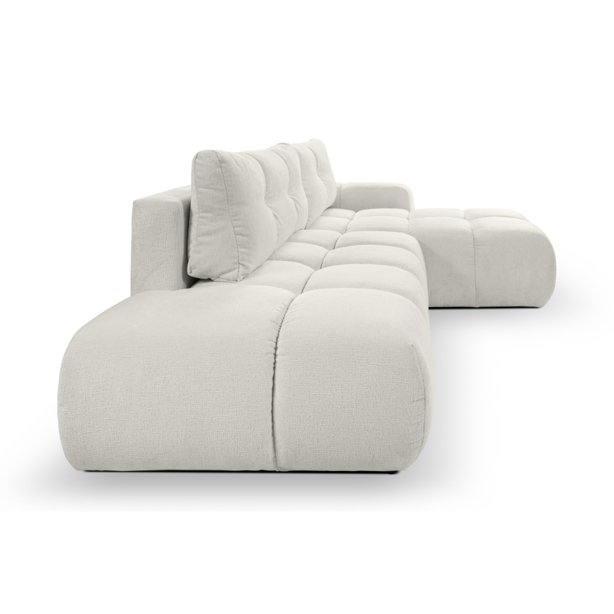 Suite lounge angolare imbottita e pieghevole a forma di L con contenitore ALMADA destra beige
