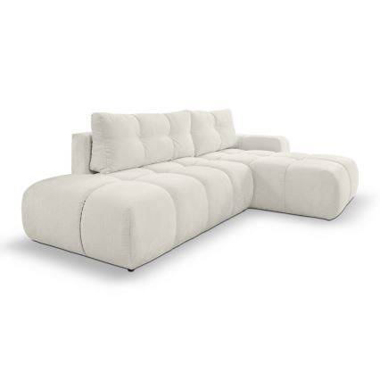 Suite lounge angolare imbottita e pieghevole a forma di L con contenitore ALMADA destra beige