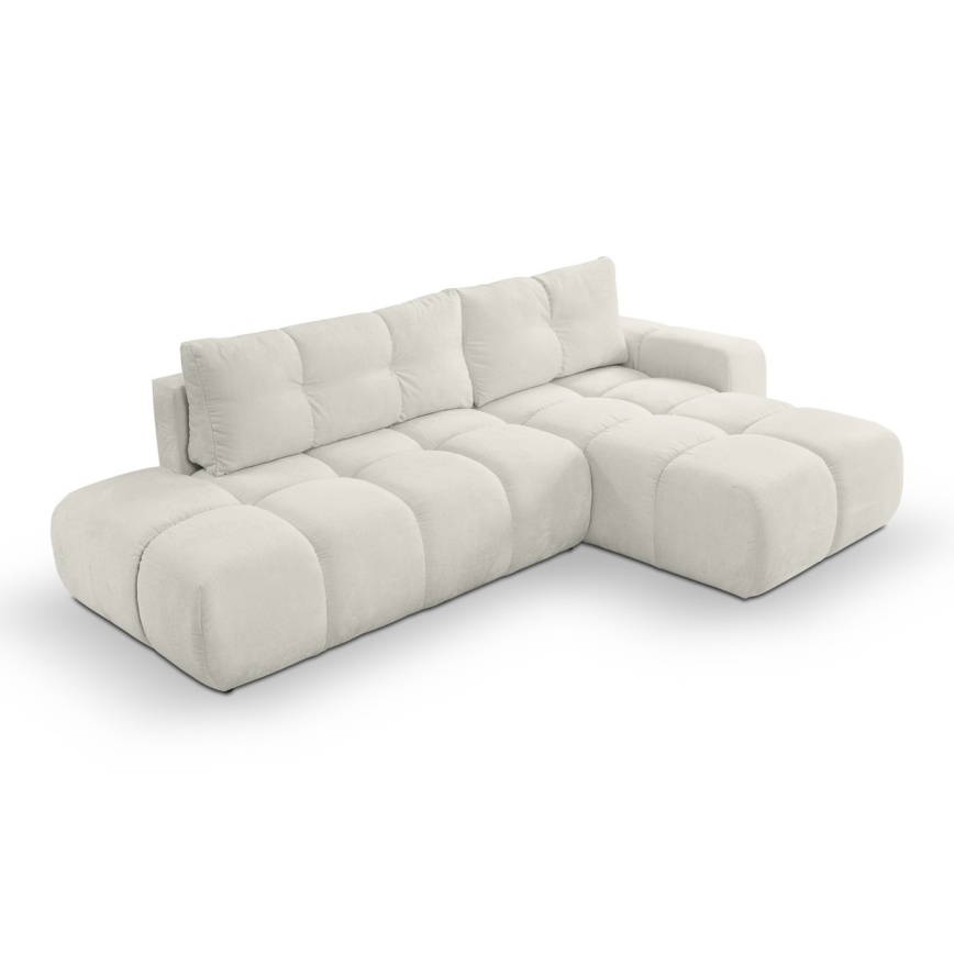 Suite lounge angolare imbottita e pieghevole a forma di L con contenitore ALMADA destra beige