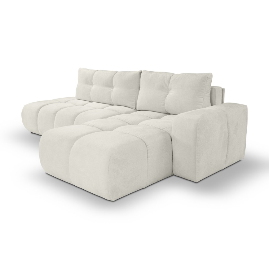 Suite lounge angolare imbottita e pieghevole a forma di L con contenitore ALMADA destra beige