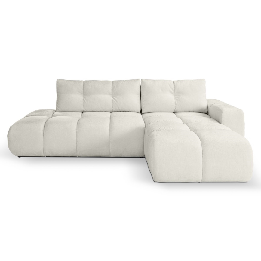 Suite lounge angolare imbottita e pieghevole a forma di L con contenitore ALMADA destra beige