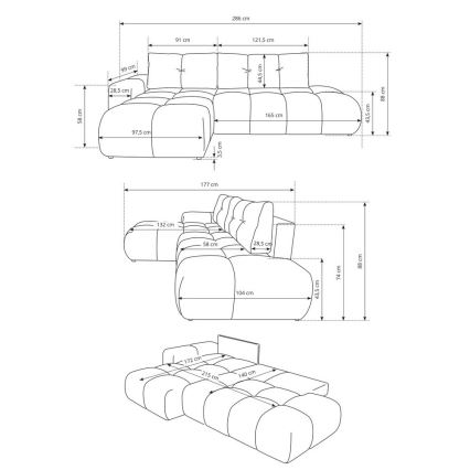 Suite lounge angolare imbottita e pieghevole a forma di L con contenitore ALMADA destra beige