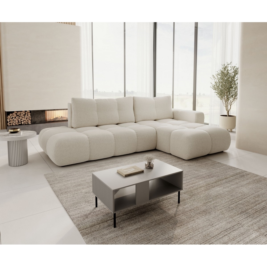 Suite lounge angolare imbottita e pieghevole a forma di L con contenitore ALMADA sinistra beige