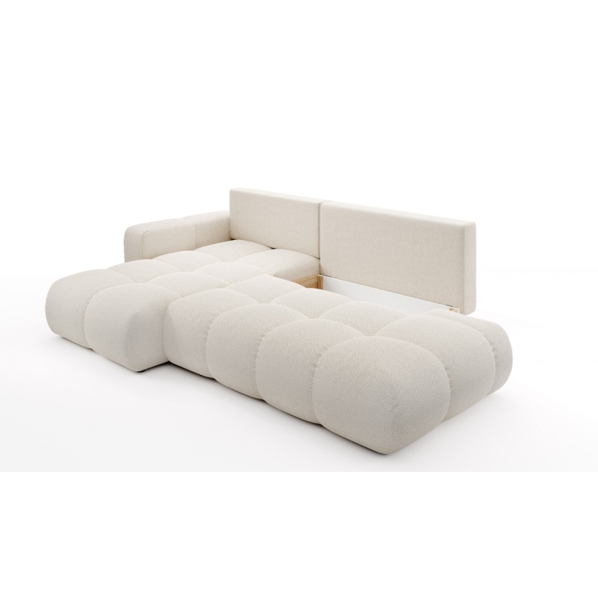 Suite lounge angolare imbottita e pieghevole a forma di L con contenitore ALMADA sinistra beige