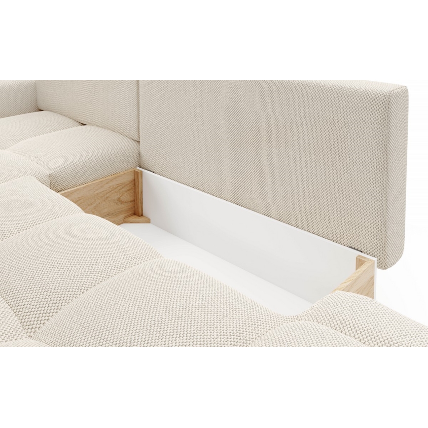 Suite lounge angolare imbottita e pieghevole a forma di L con contenitore ALMADA sinistra beige