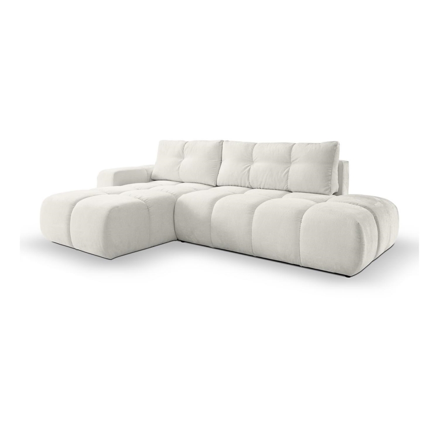 Suite lounge angolare imbottita e pieghevole a forma di L con contenitore ALMADA sinistra beige