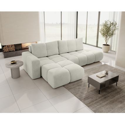 Suite lounge angolare imbottita e pieghevole a forma di L con contenitore ALMADA sinistra beige