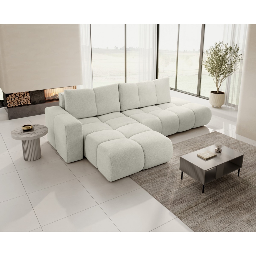 Suite lounge angolare imbottita e pieghevole a forma di L con contenitore ALMADA sinistra beige