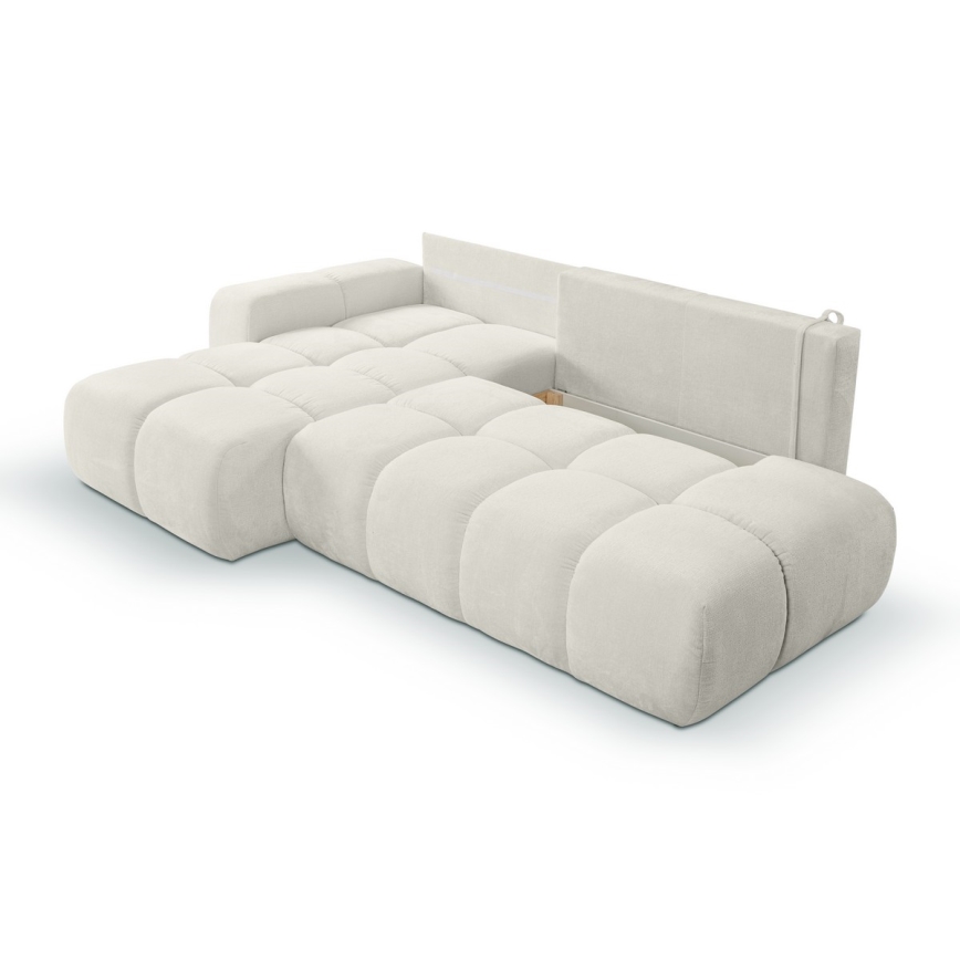 Suite lounge angolare imbottita e pieghevole a forma di L con contenitore ALMADA sinistra beige
