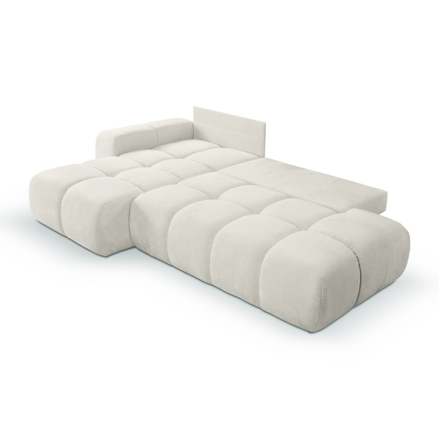 Suite lounge angolare imbottita e pieghevole a forma di L con contenitore ALMADA sinistra beige