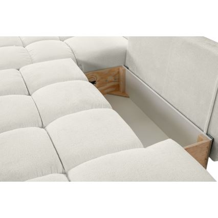 Suite lounge angolare imbottita e pieghevole a forma di L con contenitore ALMADA sinistra beige