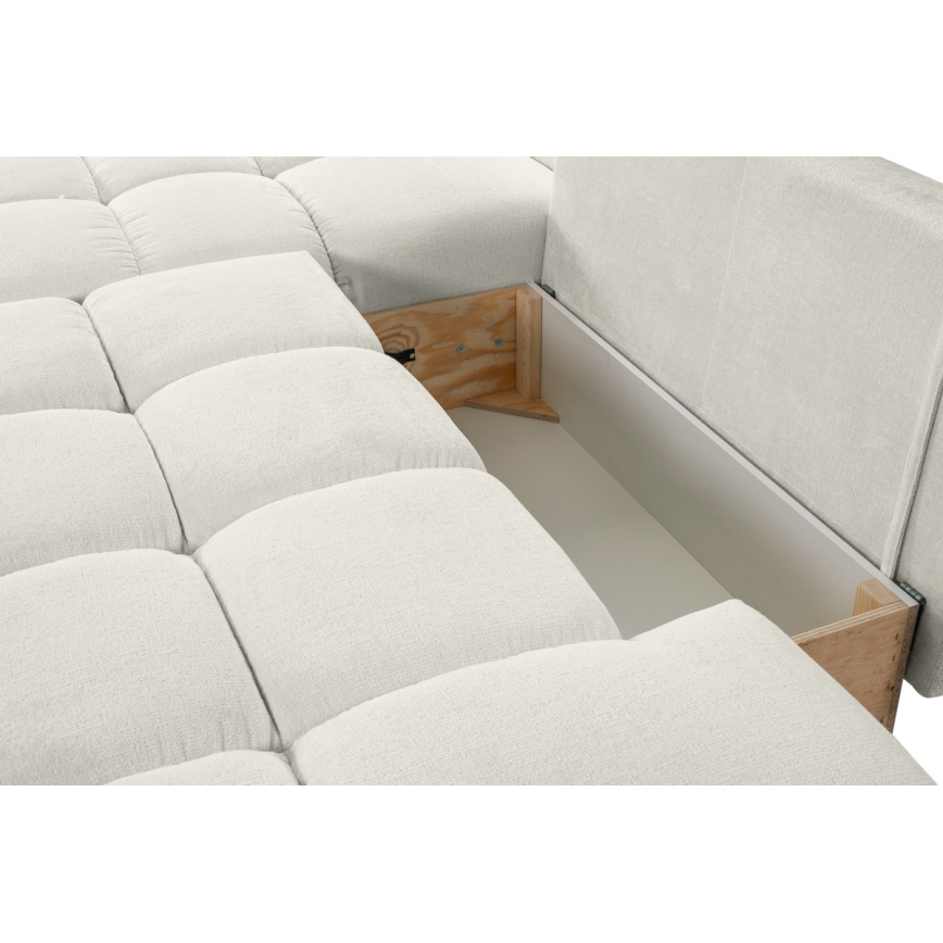Suite lounge angolare imbottita e pieghevole a forma di L con contenitore ALMADA sinistra beige