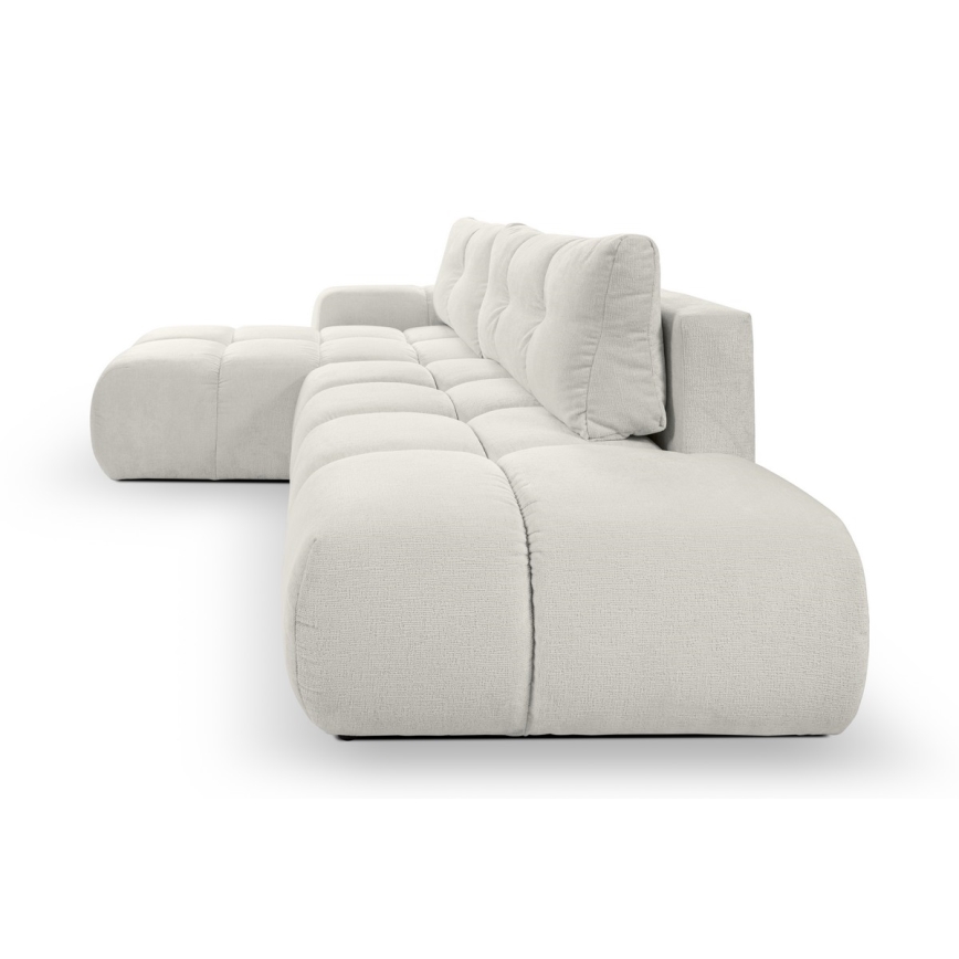 Suite lounge angolare imbottita e pieghevole a forma di L con contenitore ALMADA sinistra beige