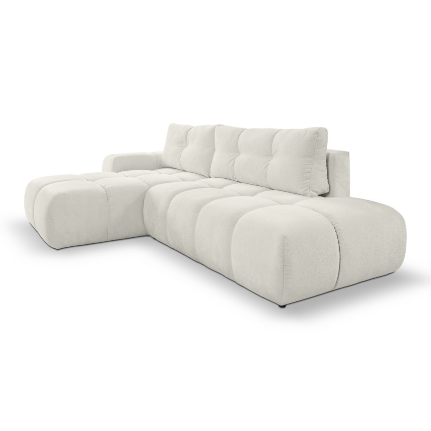 Suite lounge angolare imbottita e pieghevole a forma di L con contenitore ALMADA sinistra beige