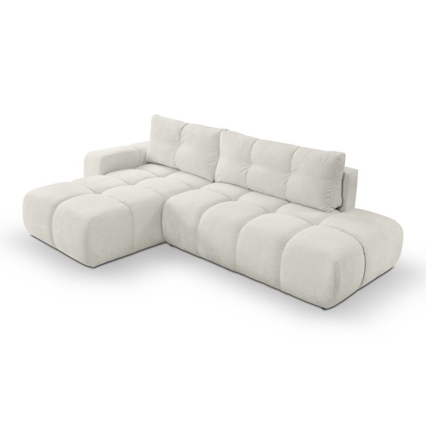 Suite lounge angolare imbottita e pieghevole a forma di L con contenitore ALMADA sinistra beige