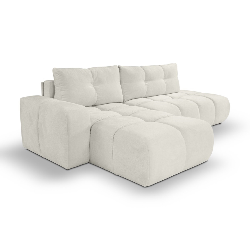 Suite lounge angolare imbottita e pieghevole a forma di L con contenitore ALMADA sinistra beige