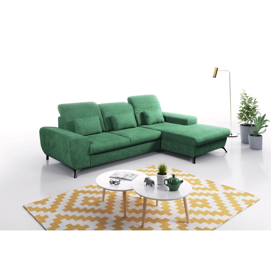 Suite lounge angolare imbottita e pieghevole a forma di L con contenitore ALTA destra verde