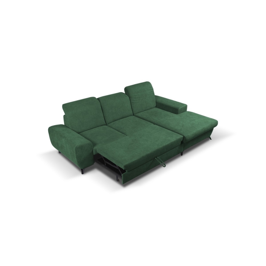 Suite lounge angolare imbottita e pieghevole a forma di L con contenitore ALTA destra verde