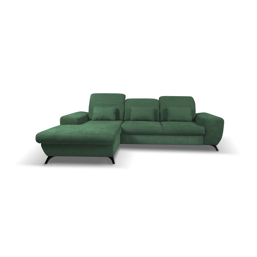 Suite lounge angolare imbottita e pieghevole a forma di L con contenitore ALTA sinistra verde