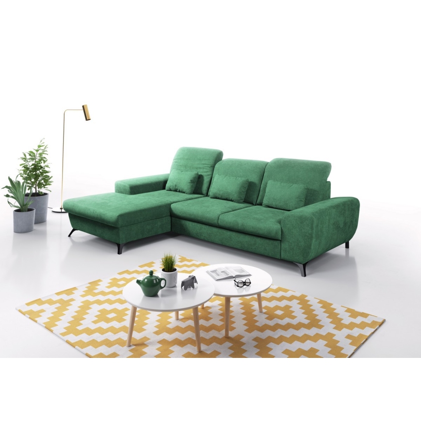 Suite lounge angolare imbottita e pieghevole a forma di L con contenitore ALTA sinistra verde