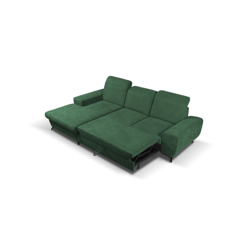 Suite lounge angolare imbottita e pieghevole a forma di L con contenitore ALTA sinistra verde