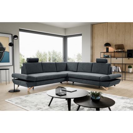 Suite lounge angolare imbottita e pieghevole a forma di L con contenitore AVESTA destra antracite